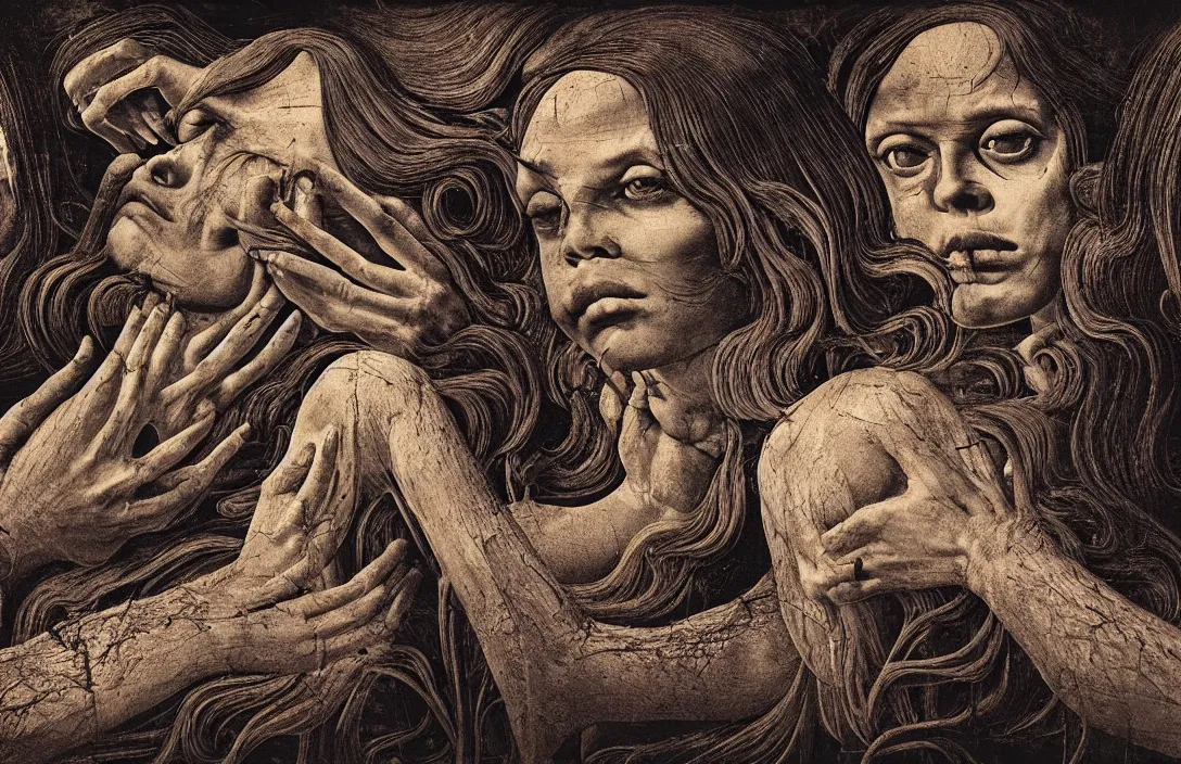 Image similar to gnarly intact flawless ambrotype from 4 k criterion collection remastered cinematography gory horror film, ominous lighting, evil theme wow photo realistic postprocessing nightmarish world of fear, horror, and revulsion that shocks and disturbs the spectator with its emotional power macrolens mural by sandro botticelli