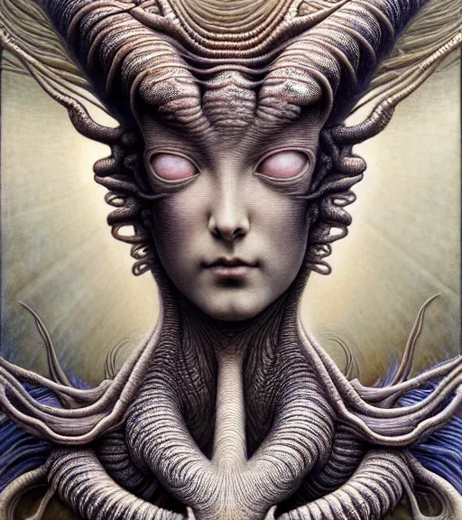 Prompt: detailed realistic beautiful mantis goddess face portrait by jean delville, gustave dore, iris van herpen and marco mazzoni, art forms of nature by ernst haeckel, art nouveau, symbolist, visionary, gothic, neo - gothic, pre - raphaelite, fractal lace, intricate alien botanicals, ai biodiversity, surreality, hyperdetailed ultrasharp octane render