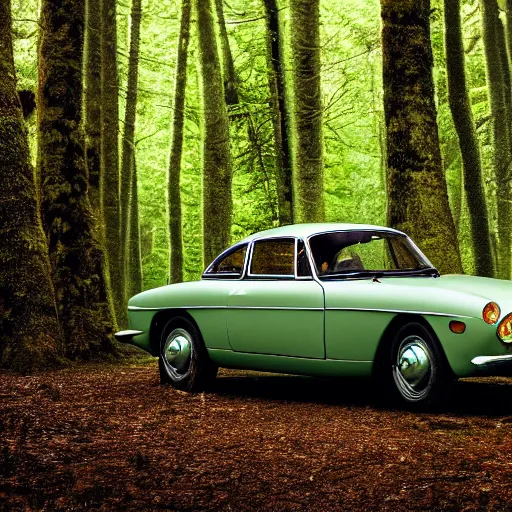 Image similar to volvo p 1 8 0 0 in the dark forest, photo