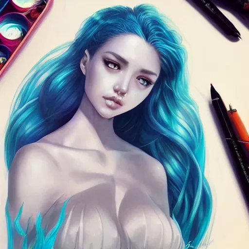 Image similar to artwork mermaid by Artgerm,