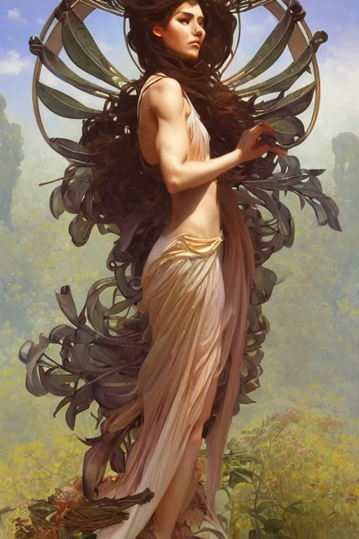 Image similar to goddess of nature, accurate anatomy, only two hands, highly detailed, digital painting, artstation, concept art, smooth, sharp focus, illustration, Unreal Engine 5, 8K, art by artgerm and greg rutkowski and edgar maxence and alphonse Mucha