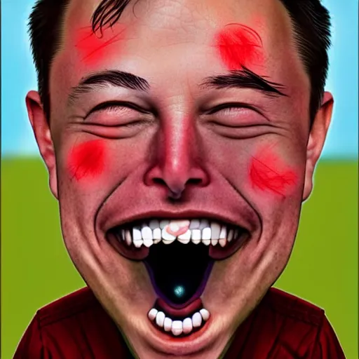 Prompt: extreme silly face championship elon musk stoned bloodshot squinty winning entry, face pulling world tournament 2 0 1 9. funny and grotesque face pulling competition. ridiculous caricature, competition highlights
