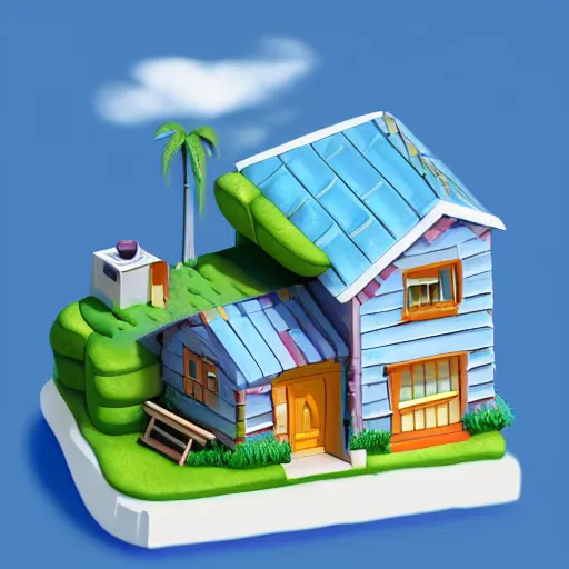 Image similar to cute chubby house by nickelodeon style, octane, 1 0 0 mm, depth of field, isometric, blue background