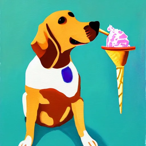 Image similar to painting of a dog eating ice cream