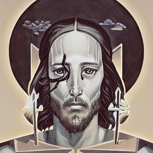 Prompt: the transfiguration of jesus christ, an ultrafine detailed painting by james jean, behance contest winner, vanitas, tarot card, dystopian art, angular, altermodern