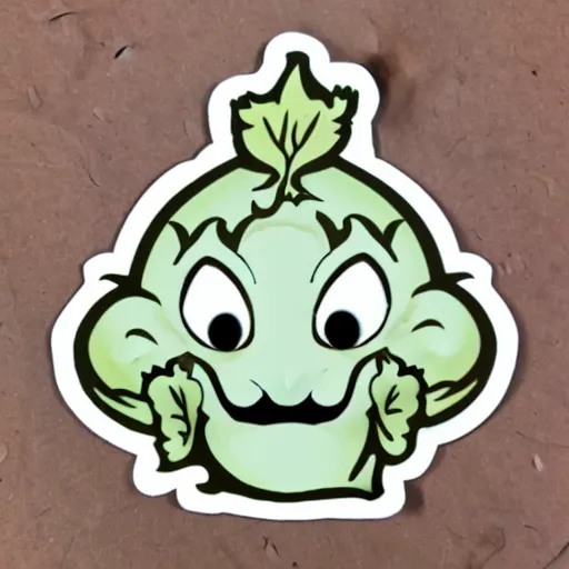 Prompt: cute mandrake plant with cute face, white tracing, sticker,