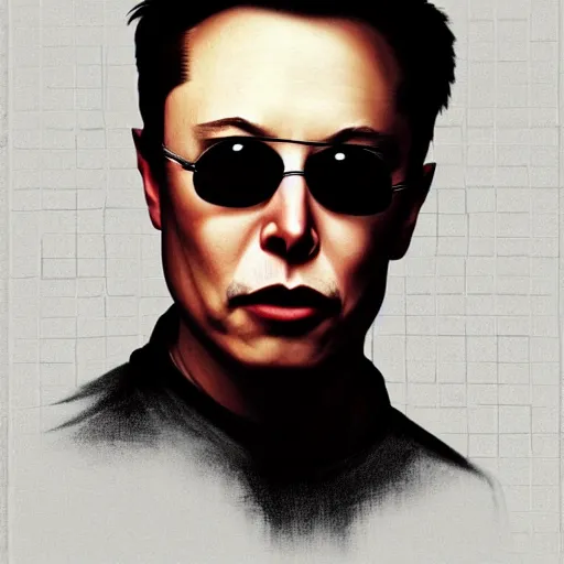 Image similar to Elon Musk as Neo from the Matrix, realistic, portrait, detailed