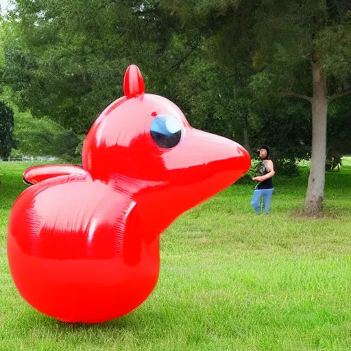 Prompt: inflated squirrel balloon like an experiment gone wrong the squirrel is inflated like a balloon