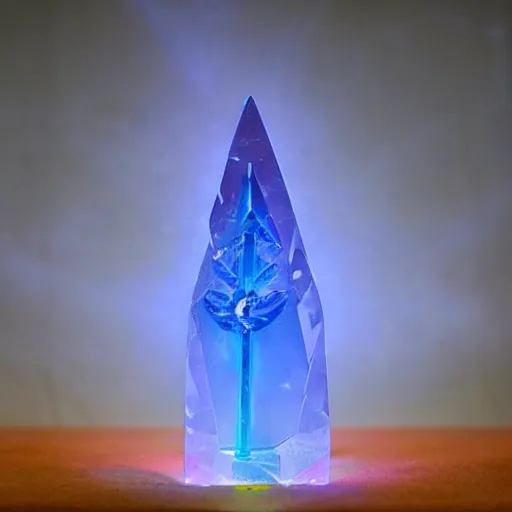 Prompt: a glowing crystal sword in the stone