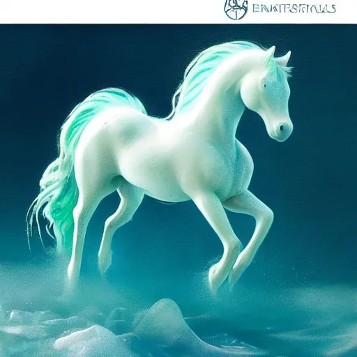 Image similar to a fantastical transparent small turquoise spirit horse made of water and foam and algae and ice, splashing water, wave, translucent, ethereal, noble, radiant, hyperalism, scottish folklore, digital painting, artstation, concept art, smooth, 8 k frostbite 3 engine, ultra detailed, art by artgerm and greg rutkowski and magali villeneuve