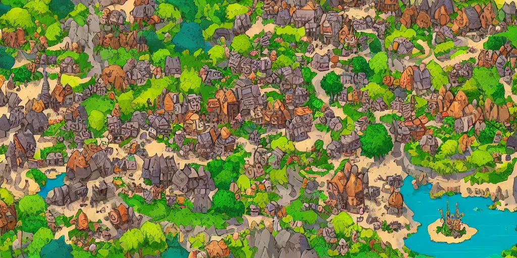 Image similar to a high detailed village vector art presenting an aerial view of a cartoonish rpg village by dungeondraft, dofus, patreon content, containing tables and walls, hd, straight lines, vector, grid, dnd map, map patreon, fantasy maps, foundry vtt, fantasy grounds, aerial view, dungeondraft, tabletop, inkarnate, dugeondraft, roll 2 0