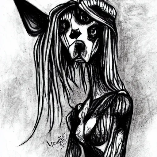 Prompt: grunge drawing of a dog by mrrevenge, corpse bride style