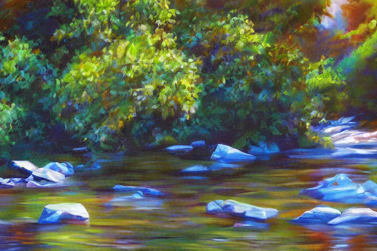 Prompt: summer river digital oil painting