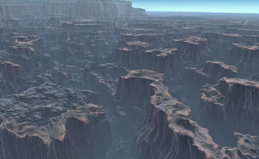 Image similar to A vast canyon made of obsidian, landscape, unreal engine, megascans, quixel