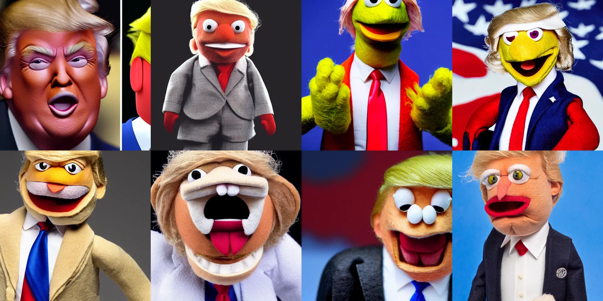 Prompt: donald trump as a muppet. highly detailed felt. hyper real photo. 4 k