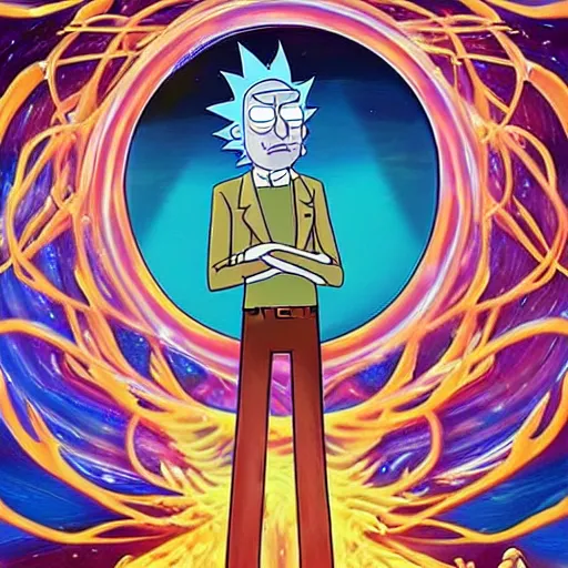 Image similar to Daniel the prophet dreaming of divine magical reflections of knowledge encoded in time and space ultra high quality surrealism style of Rick and Morty