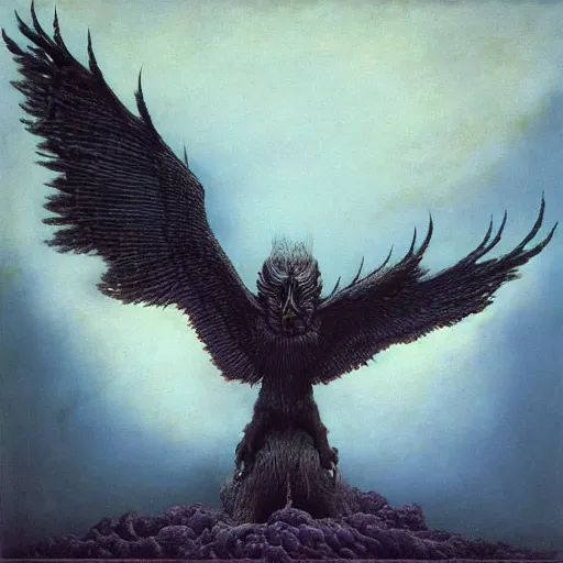 Image similar to gryphon, beksinski