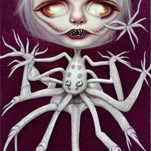 Prompt: surreal spider headed girl in the style of Mark Ryden