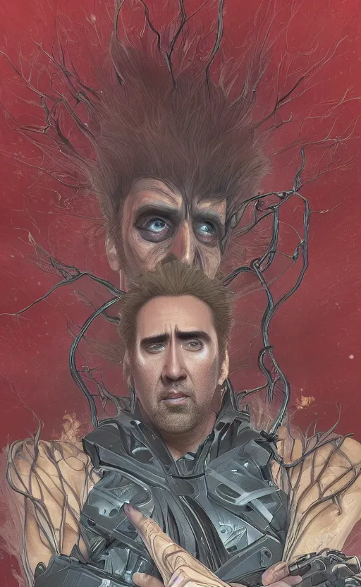 Prompt: nicolas cage as groot , highly detailed, digital painting, artstation, concept art, smooth, sharp focus, illustration, art by artgerm and alphonse mucha, high definition digital art, in the style of ilya kuvshinov and Ross tran