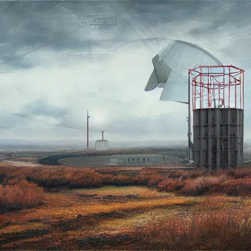 Image similar to abandoned cold war radar installation in a painting from stalenhag, 4 k, 8 k, hdr, art - station