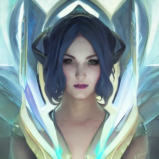 Image similar to portrait of lux from league of legends, art by artgerm and greg rutkowski, alphonse mucha, cgsociety