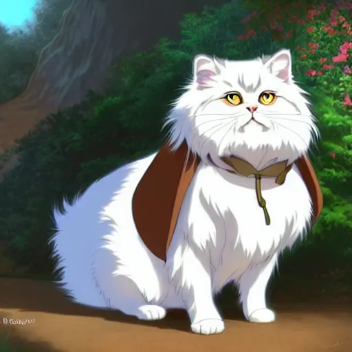 Image similar to teen boy with brown hair and big blue eyes, wearing a hoodie, fluffy white persian cat, natural lighting, path traced, highly detailed, high quality, cartoon, digital painting, by don bluth and ross tran and studio ghibli and alphonse mucha