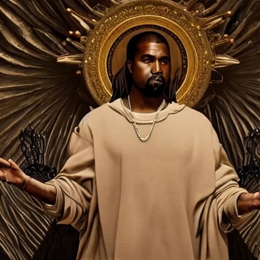 Image similar to kanye west as jesus, Cinematic, Portrait, Ultra-HD, Beautiful Lighting, insanely detailed and intricate, hypermaximalist, elegant, ornate, hyper realistic, super detailed