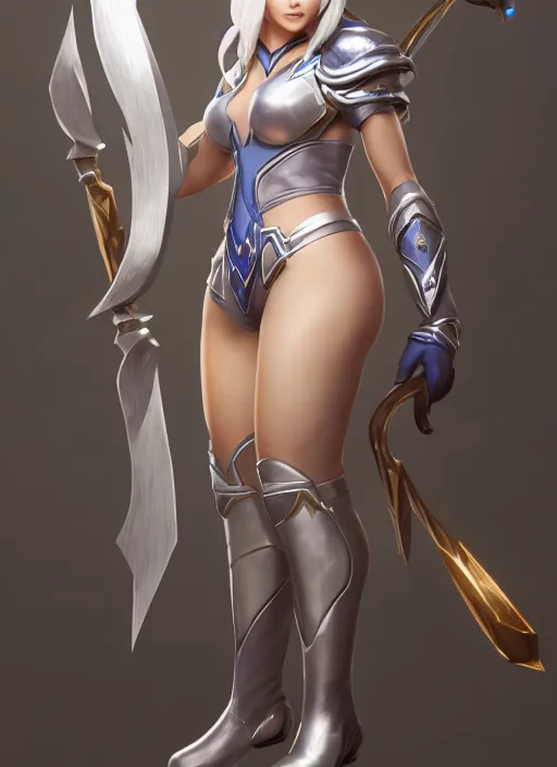 Image similar to ashe, from league of legends, holding silver bow, hyper detailed, digital art, trending in artstation, cinematic lighting, studio quality, smooth render, unreal engine 5 rendered, octane rendered, art style by klimt and nixeu and ian sprigger and wlop and krenz cushart