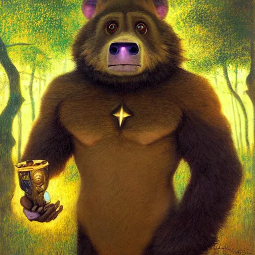 Image similar to a portrait of a male manbearpig in starfleet uniform at night in a dark forest. zootopia fursona furaffinity furry art detailed face painting by gaston bussiere craig mullins jc leyendecker gustav klimt artgerm greg rutkowski furry