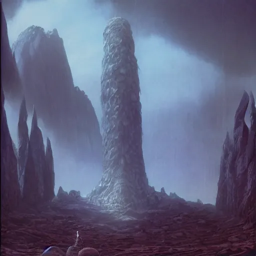 Prompt: concept art of a giant golem, day time, foreboding, fantasy, valley, wayne barlowe