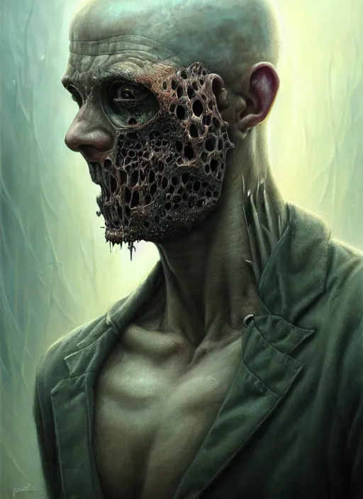 Prompt: closeup portrait shot of a psycho killer in a scenic dystopian environment, intricate, elegant, highly detailed, centered, digital painting, artstation, concept art, smooth, sharp focus, illustration, artgerm, tomasz alen kopera, peter mohrbacher, donato giancola, joseph christian leyendecker, wlop, boris vallejo