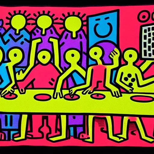 Image similar to The last supper, by Keith Haring