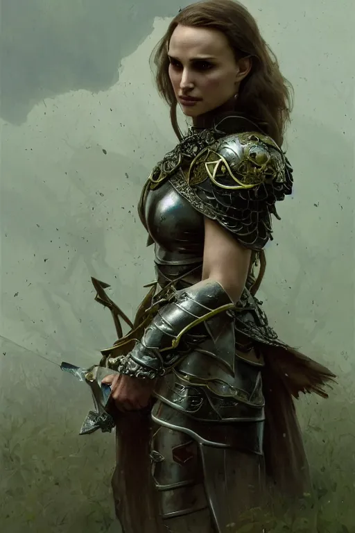 Image similar to natalie portman, legendary warrior, heroic, lord of the rings, tattoos, decorative ornaments, battle armor, by carl spitzweg, ismail inceoglu, vdragan bibin, hans thoma, greg rutkowski, alexandros pyromallis, perfect face, fine details, realistic shading photorealism