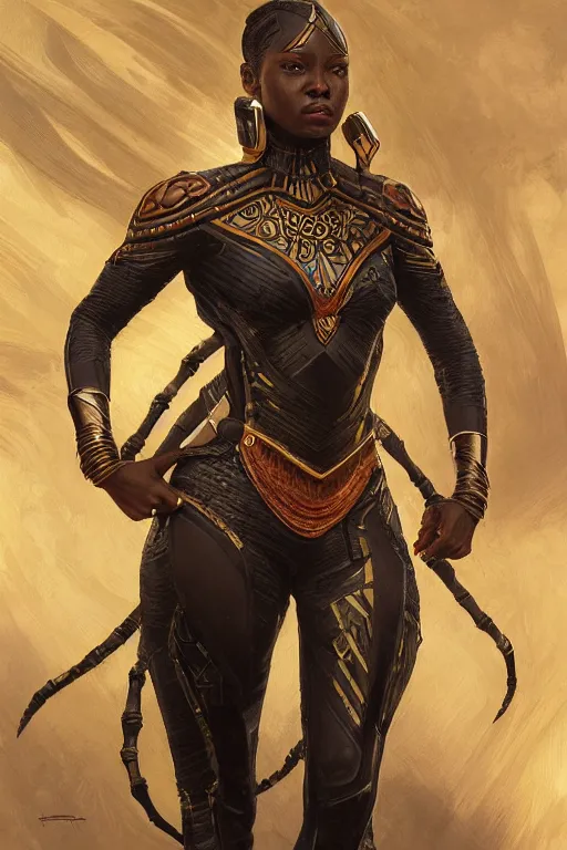 Prompt: ultra realistic illustration, wakandan warrior wearing victorian era armor, sci - fi, fantasy, intricate, elegant, highly detailed, digital painting, artstation, concept art, smooth, sharp focus, illustration, art by artgerm and greg rutkowski and alphonse mucha