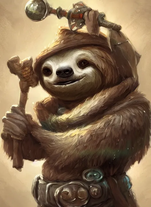 Image similar to cute little anthropomorphic sloth, wielding a magic staff, tiny, small, short, wizard robe, cute and adorable, pretty, beautiful, dnd character art portrait, matte fantasy painting, deviantart artstation, by jason felix by steve argyle by tyler jacobson by peter mohrbacher, cinema