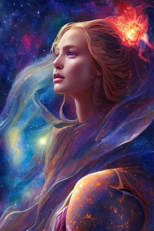 Image similar to beautiful oil painting with high detail of a wise Space ent made of stars and plasma; art direction by James Cameron ;by artgerm; wayne reynolds art station; cinematic quality character render; low angle; ultra high quality model; production quality cinema model;