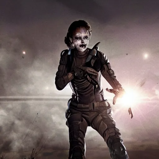 Image similar to woman in sci - fi suit tries to survive an undead outbreak in a dark spaceship