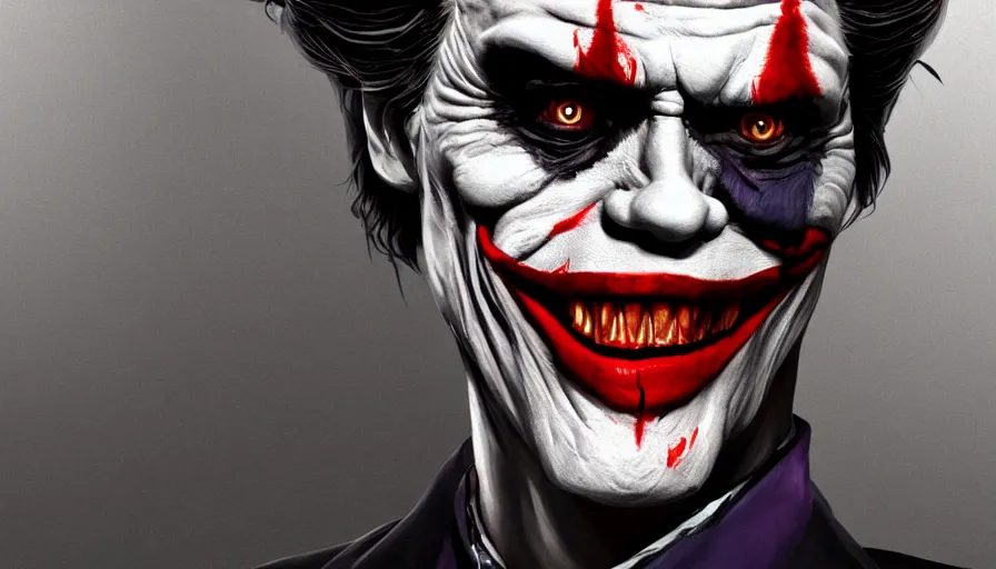 Image similar to Willem Dafoe is Joker, hyperdetailed, artstation, cgsociety, 8k