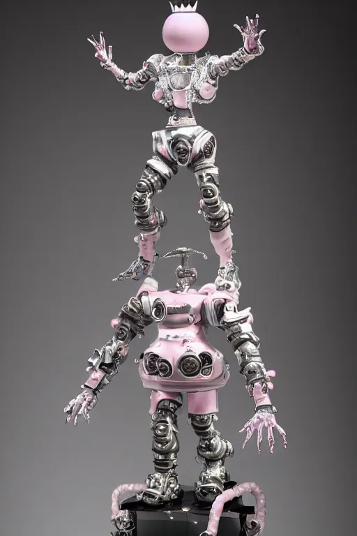 Prompt: full-body rococo and cyberpunk style porcelain and chrome statue of a young attractive Marcelo Mastro android novinho gostoso e dotado falling from the sky, glowing white laser eyes, prince crown of pink gears, diamonds, swirling silver-colored silk fabric. futuristic elements. full-length view. space robots. human skulls. intricate artwork by caravaggio. Trending on artstation, octane render, cinematic lighting from the right, hyper realism, octane render, 8k, depth of field, 3D