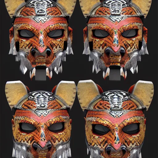 Image similar to Character Design, aztec warrior with jaguar mask, photorealistic