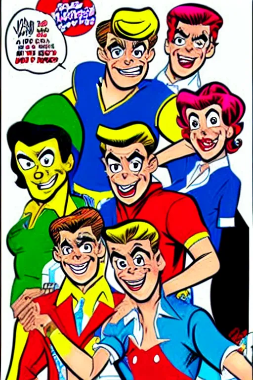 Prompt: archie andrews, in the style of dan decarlo, as drawn by dan decarlo for archie comics,