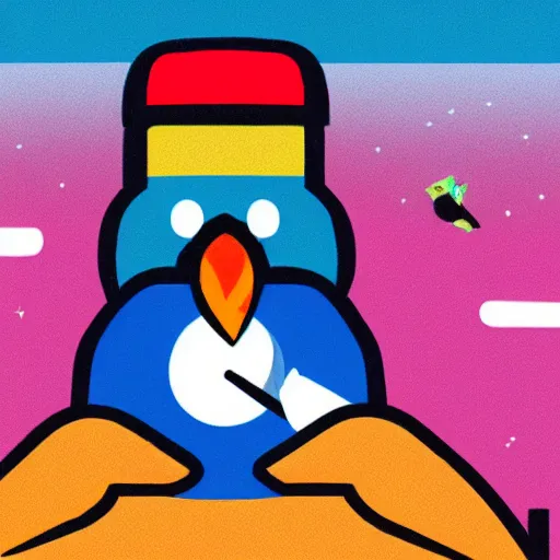 Prompt: kurzgesagt bird smoking a joint