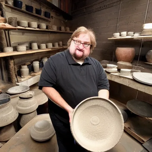 Prompt: Gabe Newell doing pottery