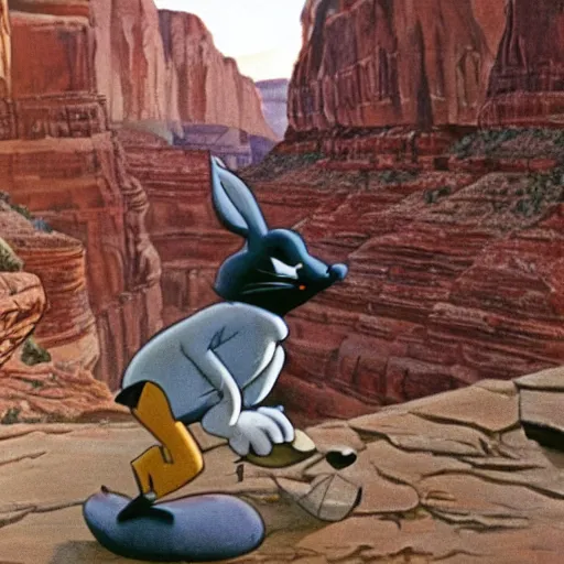 Prompt: Looney Tunes Bugs Bunny in front of the Grand Canyon