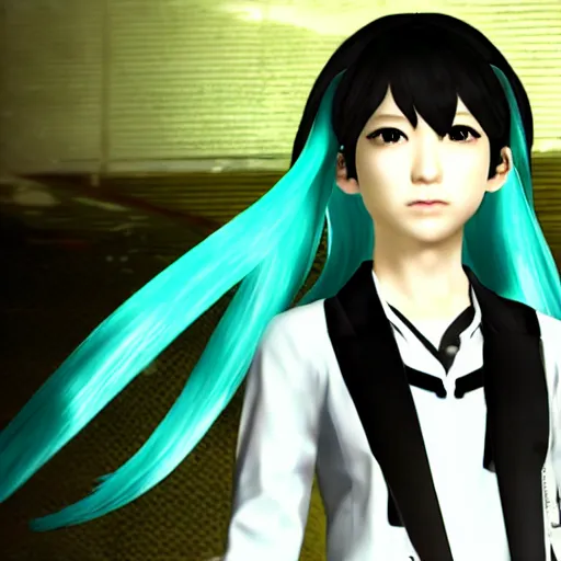 Image similar to Hatsune Miku in a Max Payne 1 game