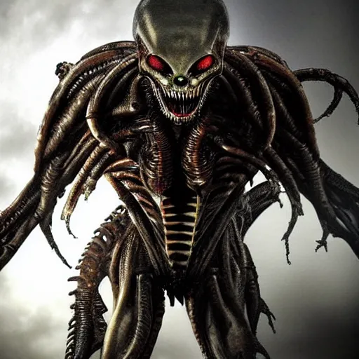 Image similar to alien predator, dramatic shot, scary, eery,
