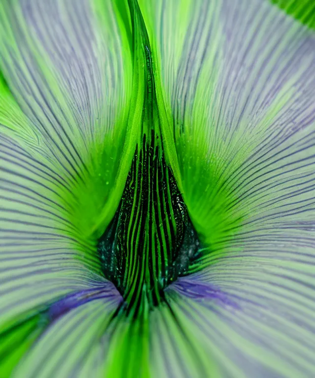 Image similar to close up of a green iris, electrical sparks, macro lens, 7 0 mm, highly detailed