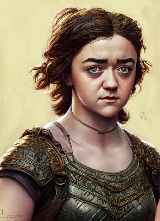 Image similar to Maisie Williams as a ruggedly muscled handsome heroine, rainbow background, intricate, elegant, highly detailed, centered, digital painting, artstation, concept art, smooth, sharp focus, illustration, artgerm, donato giancola, Joseph Christian Leyendecker, WLOP, Artgerm, thunder storm