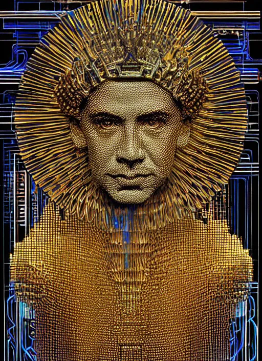 Image similar to god king of ai art, cpu gpu wafer, glitch art, notan, cyberwars by rene lalique, highly detailed, by william - adolphe bouguerea