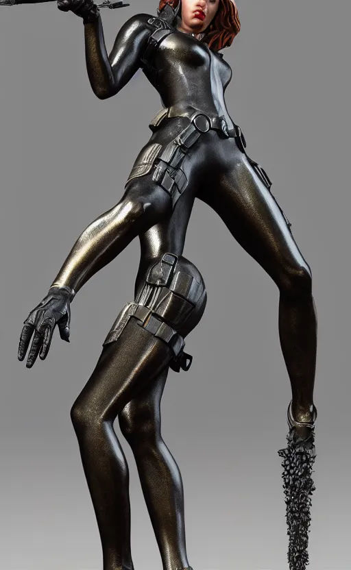 Prompt: black widow, bronze statue and silver, unreal engine, high detailed